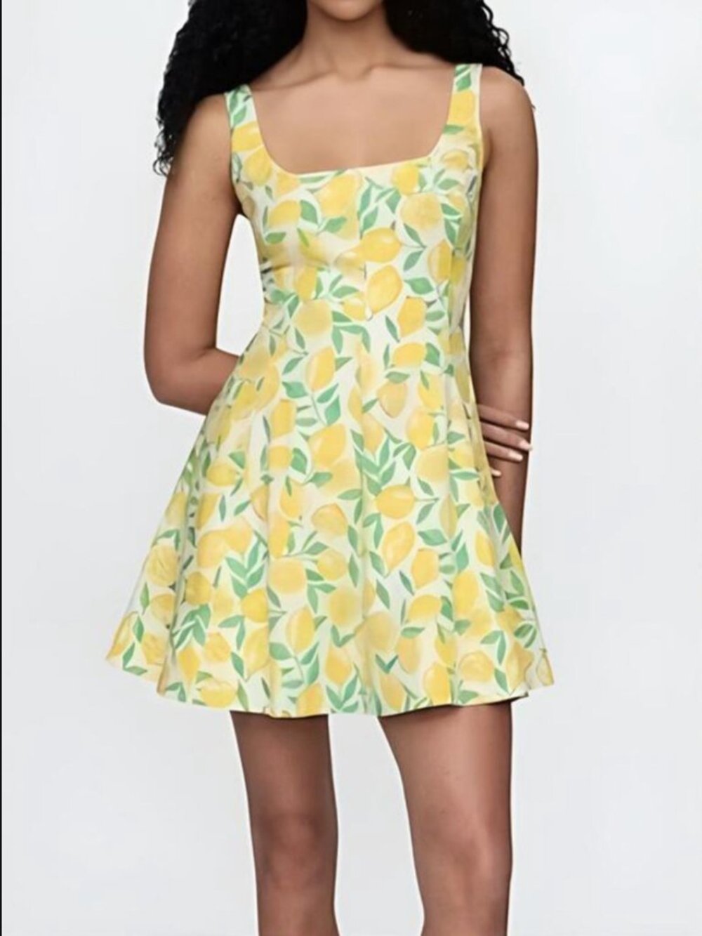 GAP Lemon Print Linen Blend Dress - Smocked Back - XL
